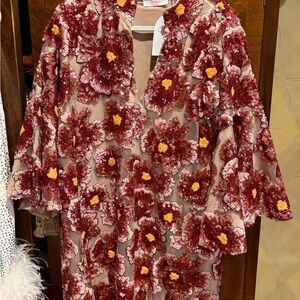 Buddy Love Red and Yellow Sequin Floral Kimono